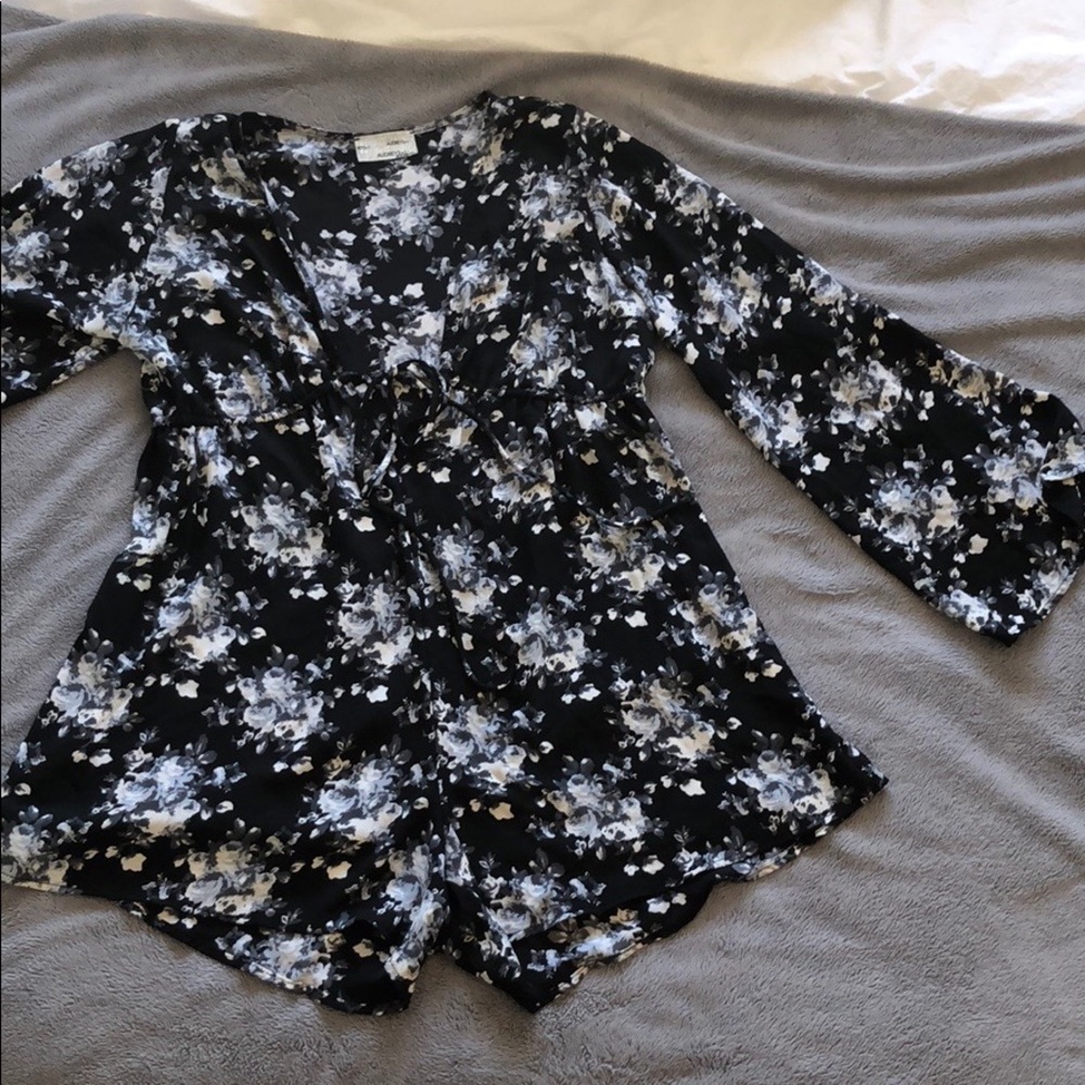 Black and grey floral romper
